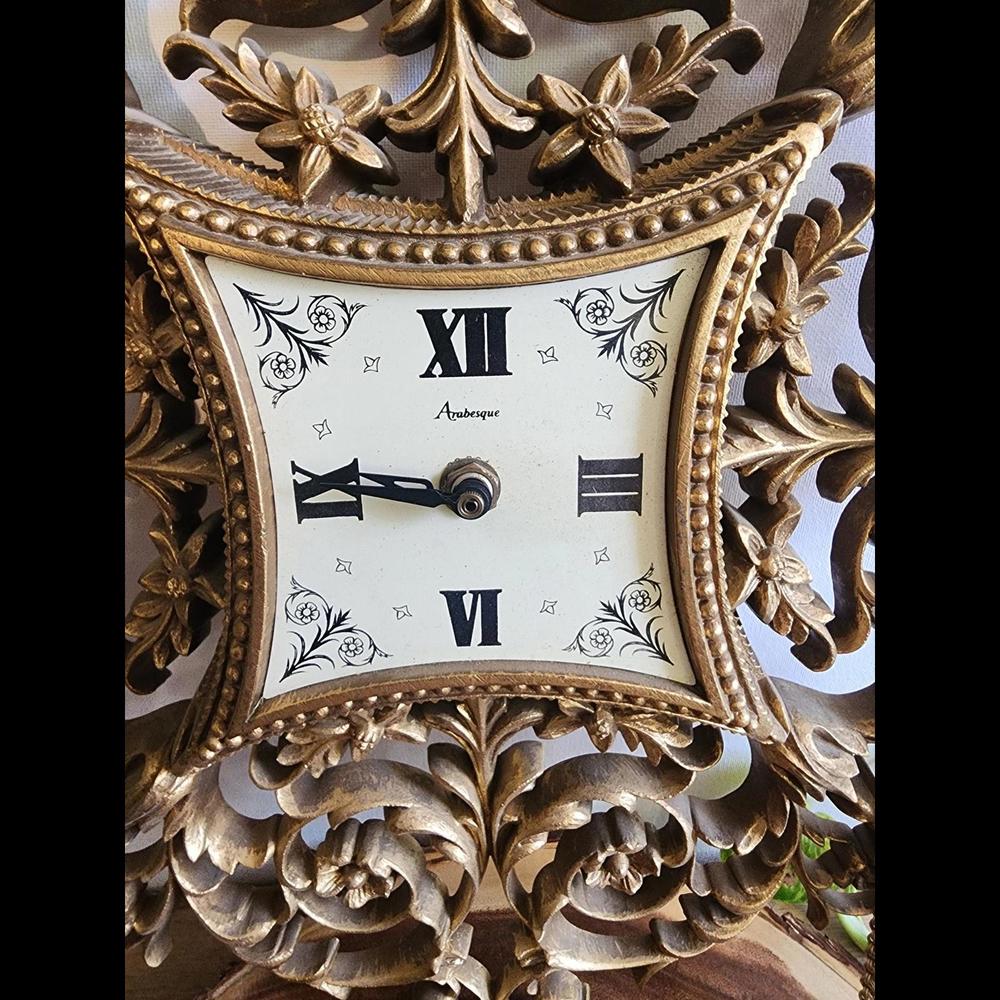 Vintage Mid-Century Gold Toned Burwood Production Co. Wall Clock 18" - Picture 3 of 4
